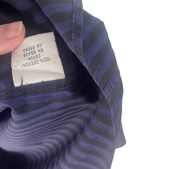 Bugatchi Size XL Blue Black Shaped Fit Striped Print Cotton Button Up Shirt - Picture 5 of 8